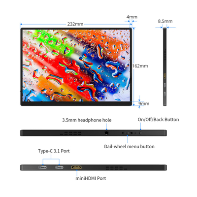 Καλή τιμή Οθόνη LCD gaming 10,5 ιντσών 1920*1280 IPS με θύρα C για υπολογιστή, τηλέφωνο, switch, PS5, φορητή οθόνη OEM για φορητό υπολογιστή σε απευθείας σύνδεση